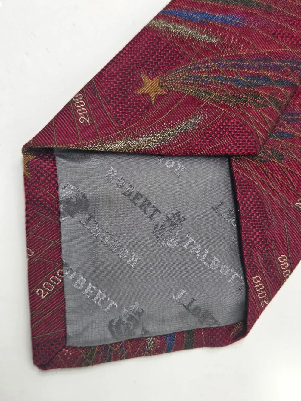 100% Silk Robert Talbott W Cromwell 2000 New Year Silk Burgundy Woven Tie Y2K